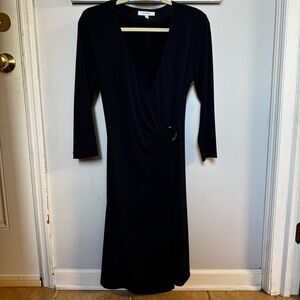Dressbarn navy faux wrap dress with silver ring size 10